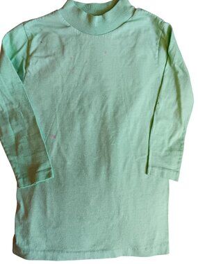 Boys 6 Vintage Sears T-shirt Sears Mint Green LS Mock Neck Single Stitch Paint
